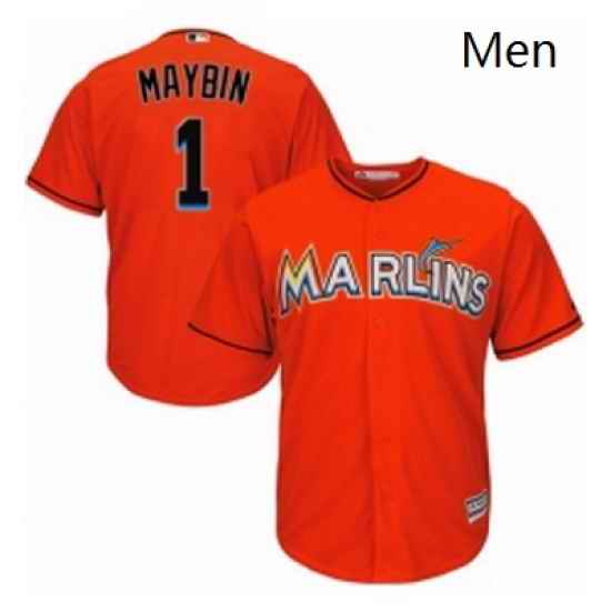 Mens Majestic Miami Marlins 1 Cameron Maybin Replica Orange Alternate 1 Cool Base MLB Jersey
